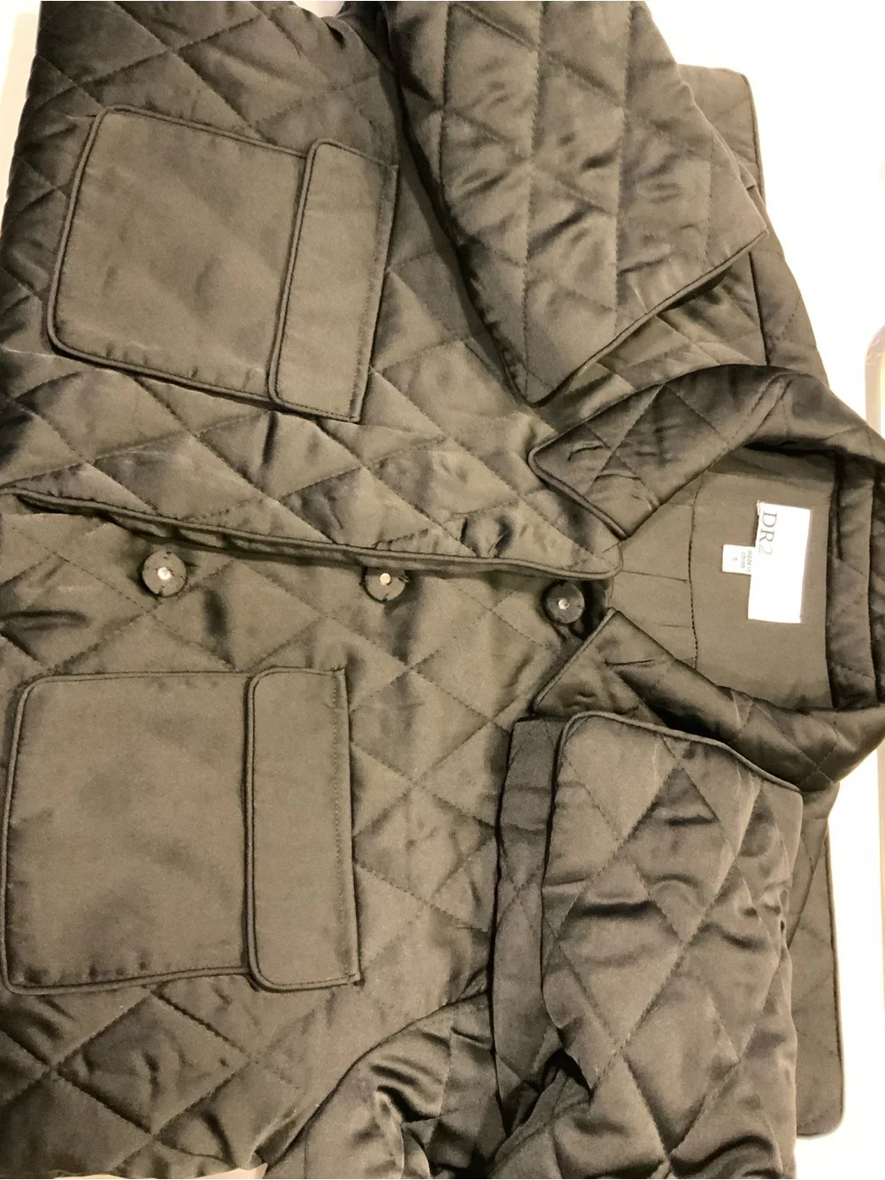 DR2 Black Quilted Pocket Puffer Coat